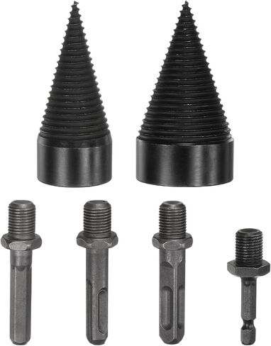 2-Pack Wood Splitter Drill Bit 38mm + 50mm + 4 Handles (Square + Round + Hex Shank + Small Hex) Firewood Log Splitter Drill Bit for Family/Outdoor/Stove/Farm [Black+Grey] in Saudi Arabia