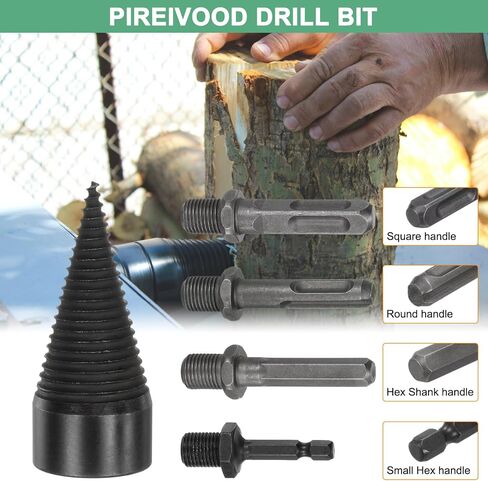 2-Pack Wood Splitter Drill Bit 38mm + 50mm + 4 Handles (Square + Round + Hex Shank + Small Hex) Firewood Log Splitter Drill Bit for Family/Outdoor/Stove/Farm [Black+Grey] in Saudi Arabia