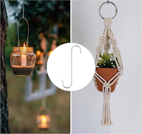 METALLIXITY S Hooks for Hanging (200mm/8) 6Pcs, Carbon Steel Extra Long S Shaped Hangers - for Plants, Garden, Kitchenware, Silver Tone in Saudi Arabia
