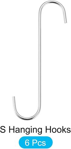 METALLIXITY S Hooks for Hanging (200mm/8) 6Pcs, Carbon Steel Extra Long S Shaped Hangers - for Plants, Garden, Kitchenware, Silver Tone in Saudi Arabia