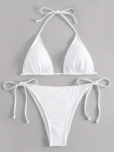 MakeMeChic Women's 2 Piece Halter Triangle Bikini Sets Textured Swimsuit Tie Side High Cut Bathing Suit in Saudi Arabia