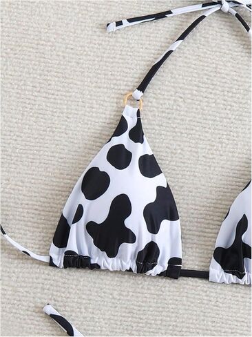 GORGLITTER Women's Cow Graphic Swimsuit Triangle Micro Halter High Cut String Thong Ring Bikini Set in Saudi Arabia