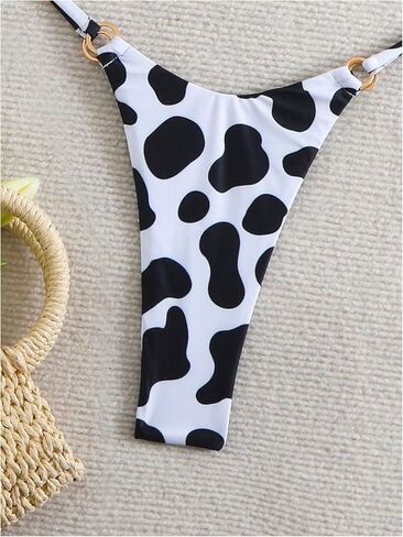 GORGLITTER Women's Cow Graphic Swimsuit Triangle Micro Halter High Cut String Thong Ring Bikini Set in Saudi Arabia