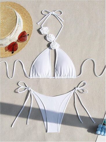 Floerns Women's Appliques Swimsuits Criss Cross Halter Top Tie Thong 2 Piece Bikini Sets in Saudi Arabia