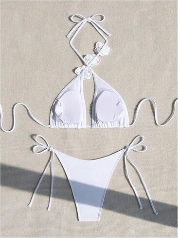 Floerns Women's Appliques Swimsuits Criss Cross Halter Top Tie Thong 2 Piece Bikini Sets in Saudi Arabia