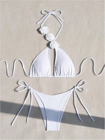 Floerns Women's Appliques Swimsuits Criss Cross Halter Top Tie Thong 2 Piece Bikini Sets in Saudi Arabia