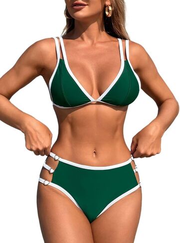 Two Piece Swimsuit Women Bikini Sets Cutout Swimwear Push Up Sexy Bathing Suit Cheeky Cute Beachwear V Neck in Saudi Arabia