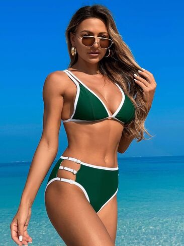 Two Piece Swimsuit Women Bikini Sets Cutout Swimwear Push Up Sexy Bathing Suit Cheeky Cute Beachwear V Neck in Saudi Arabia