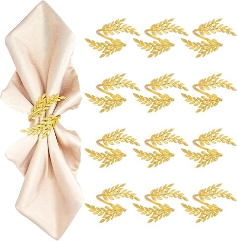 12PCS Napkin Rings, Gold Napkin Rings for Table Setting Gold Leaf Napkin Rings for Dining, Anniversary, Birthday, Holiday, Party, Wedding Table Decoration, Metal Leaf Napkin Holder Rings in Saudi Arabia