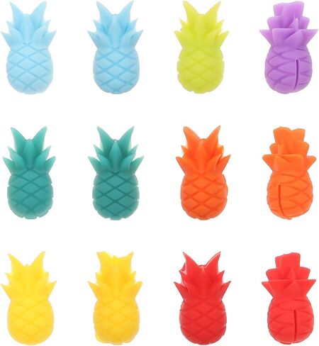 Cabilock Wine Glass Markers Silicone Drink Markers Pineapple Wine Glass Charms Anti Slip Wine Pendant Reusable Wine Glass Identifier for Bar Party Martinis Cocktail 12Pcs Marker in Saudi Arabia