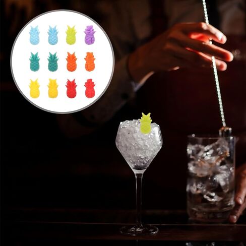 Cabilock Wine Glass Markers Silicone Drink Markers Pineapple Wine Glass Charms Anti Slip Wine Pendant Reusable Wine Glass Identifier for Bar Party Martinis Cocktail 12Pcs Marker in Saudi Arabia