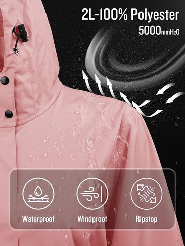 SaphiRose Women's Long Rain Jacket Waterproof Lightweight Hooded Raincoat Packable Knee Length Rain coat in Kuwait