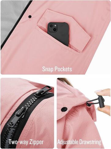 SaphiRose Women's Long Rain Jacket Waterproof Lightweight Hooded Raincoat Packable Knee Length Rain coat in Kuwait