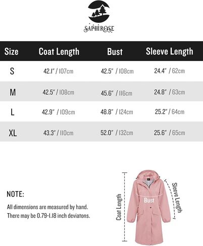 SaphiRose Women's Long Rain Jacket Waterproof Lightweight Hooded Raincoat Packable Knee Length Rain coat in Kuwait