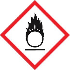 Accuform LZH622EV2 GHS Pictogram Label, "Flame Over Circle", Adhesive-Poly, 4" Length x 4" Width, Red/Black on White (Roll of 250)