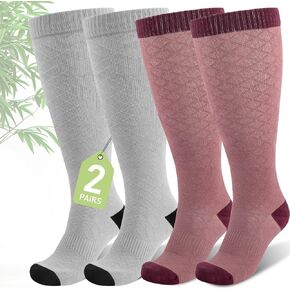 Plus Size Compression Socks for Women Wide Calf (2 Pairs) 15-20mmHg Bamboo Viscose Knee High Sock Support for Nurses Pregnancy Travel XL（Gray&Pink）