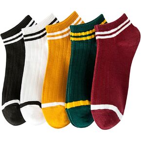 Two Stripes Ankle Socks Solid Color Low Cut Socks for Women, Men, 5 Pack, Multicolor 2
