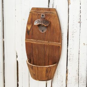 Wooden Wall Mounted Beer Barrel keg Bottle Opener, Vintage Bottle Opener with Cap Collector Catcher, Ideal Gift for Men and Beer Lovers, Use as Bar Decoration.