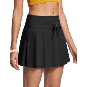 Women's High Waisted 15'' Swim Skirts Tummy Control Bathing Suit Skirt Bottoms Swimsuit with Boxer Liner Pockets