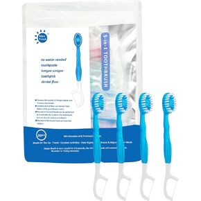 5 in 1 Mini Brushes-Disposable Toothbrushes with Toothpaste + Floss + Pick + Tongue Scraper | Travel Size | Individually Wrapped | Soft | Mint | Travel Set (Mint, 26 pcs)