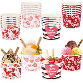 Howaf 24pcs عيد الحب الحفلات لحفلات الأوعية الآيس كريم ، عيد الحب يمكن التخلص من أكواب الوجبات الخفيفة للآثار الساخنة أو الباردة