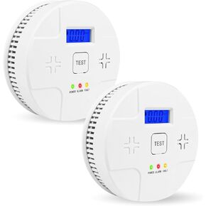 Smoke & Carbon Monoxide Alarms, Smoke Co Detector Combo with Led Digital Display, Sound Alarm, Battery Powered, 2 Packs