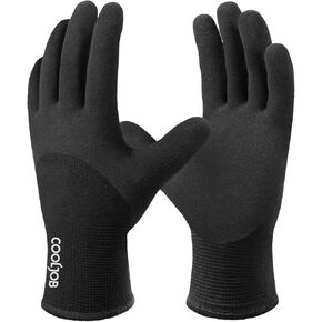 COOLJOB Winter Freezer Work Gloves for Men Women with Grip, Windproof Thermal Warm Fleece Lined, 3/4 Latex Coated for Heavy Duty, Construction, Warehouse, Black, 1 Pair, M