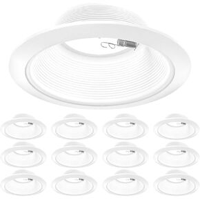 Sunco 12 Pack 6 Inch Ceiling Can Light Trim, Step Baffle with Detachable Ring, White Recessed Light Trim