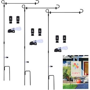 Fepito 3 Pack Garden Flag Poles Metal Garden Flag Holder مع سدادة العلم الحديقة ومقطع مكافحة الرياح لعلم العلم الزخرفي في الهواء الطلق في حديقة الحديقة الفناء