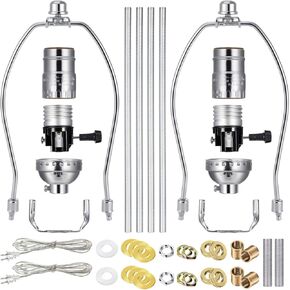 Mudder 2 Sets Silver Finish Make a Lamp Light Kit, Lamp Wiring Kit with 8 Inch Harp and 3 Way Socket, Make a Amp Kit Complete Lamp Kit for DIY Lamp Design or Repair(Silver)