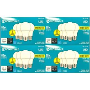 Led technology EcoSmart 60W Equivalent Bright White A19, Dimmable LED Light Bulb (16 Pack)