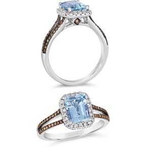 3/8 Carat Diamond and 1 1/5 Carat Green Emerald Split Shank Halo Ring for Women in 14k White Gold (White/Fancy Brown, I1-I2, cttw) Emerald Cut Anniversary Promise Ring Size 4 to 10 by LeVian