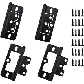 SDTC Tech 3 Inch Non-Mortise Door Hinges with Screws, Bifold Butt Cabinet Hinges, Smooth Sliding Bearing Hinge for Windows, Cabinet, Cupboard, Furniture, Door, 4 Pcs, Black