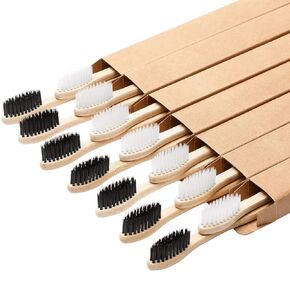 Toothbrush Bamboo 14 Pcs, Biodegradable and Environmentally Friendly, Fine Bristles Professional and BPA Free.