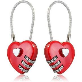 2Pcs Red Mini Love Heart Lock,Red Heart Padlock, Mini Code Lock,Bags/Suitcase/Lockers/Backpacks/Jewelry Boxes Wire Rope 3-Digit Code Combination Padlock for Travel, Hardware, Combination Locks