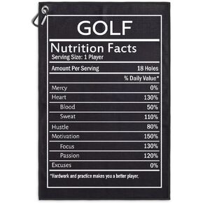 Golf Nutrition Facts Printed Microfiber Golf Towel with Clip, Golf Gifts for Dad Grandpa Mom Golf Coach Golf Lover, Father's Day Golfer Retirement Gifts, Golf Accessories for Men Women