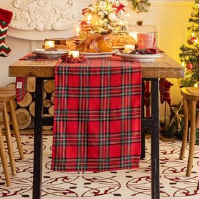 Red Green Plaid Christmas Table Runner, Winter Holiday Table Runners 72 inches Long, Xmas Decorations Indoor Outdoor Farmhouse Home Kitchen Dining Party Decor