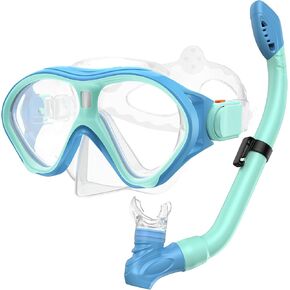 Gintenco Snorkeling Gear for Kids, Dry Top Kids Snorkel Set for Age 6-14, Anti-Fog Tempered Glass Swimming Goggles Anti Leak Diving Mask 180 Degree View for Youth Toddler Girls Boys