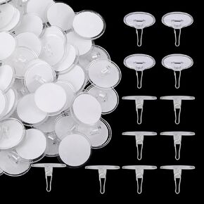 50 Pack Ceiling Hooks Adhesive Removable Transparent Wall Hanger with Hooks, 1.2" Small Disc Sticky Ceiling Hooks for Festival Wedding Halloween Christmas Party Decor