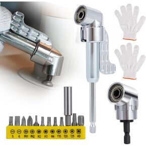 105 Degree Right Angle Drill Adapter,2025 New Corner Tool Screw Hub,1/4" Hex Shank Driver Angle Drill Attachment with Multi-function Bend Screwdriver Bit,with gloves for Household Work