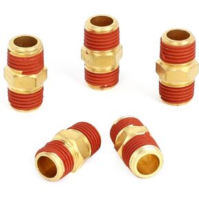 HW HAMWOO Male Coupling Set - 1/4-Inch NPT x 1/4-Inch NPT, 5-Pack,Solid Brass Fiting
