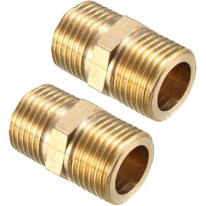uxcell Brass Pipe Fitting, Hex Nipple 1/2 BSP Male X 1/2 BSP Male Thread Connector 2pcs