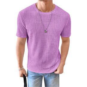 WDIRARA Men's Round Neck Short Sleeve Waffle Knit Tee Summer Casual T Shirt Tops