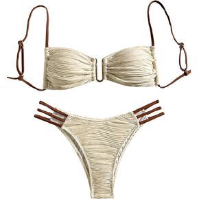 SOLY HUX Bathing Suit for Women Color Block Textured Cut Out Bikini Sets Two Piece Swimsuit