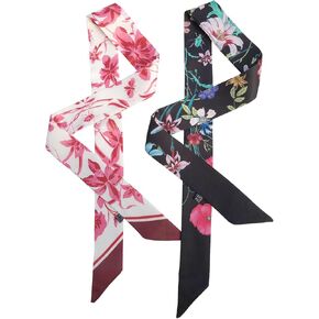 2 Pack Silk Purse Scarf For Handbags Head Hair Ribbon Fashion Skinny Scarf For Women Long Neckerchief in Kuwait