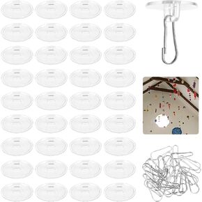 Mabor 100Pcs Adhesive Ceiling Hooks, Round Suction Cup Sticky Ceiling Hooks Self Adhesive Wall Hooks Without Drilling Removable Ceil Clasp for Hanging Christmas Party Decorations