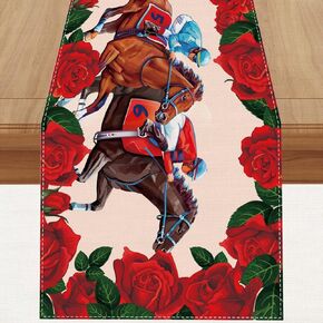 Jiudungs Linen Kentucky Derby Horse Racing Table Runner 72 Inches Horse Race Game Decor Kentucy Derby Party Decoration and Supplies for Home Kitchen Room Table