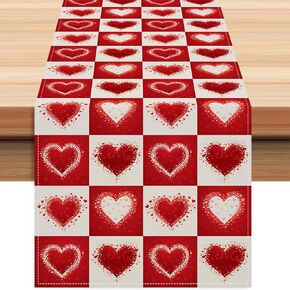 Valentine's Day Table Runner - Red Love Table Runner , Seasonal Kitchen Dining Table Decoration for Indoor Home Party 13x72 Inch