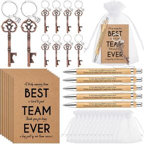Gueevin 25 Sets Team Appreciation Gifts Best Team Ever Gifts for Coworkers Bottle Opener Keychain Mini Journal Notebooks Motivational Bamboo Pens with Organza Bags for Team Staff Coworkers Gifts