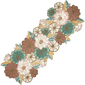 Handmade Embroidery Beaded Table Runner for Tabletop - Home Decor Mat for Wedding Party Baby Shower Family Gathering - Pink/Light Brown